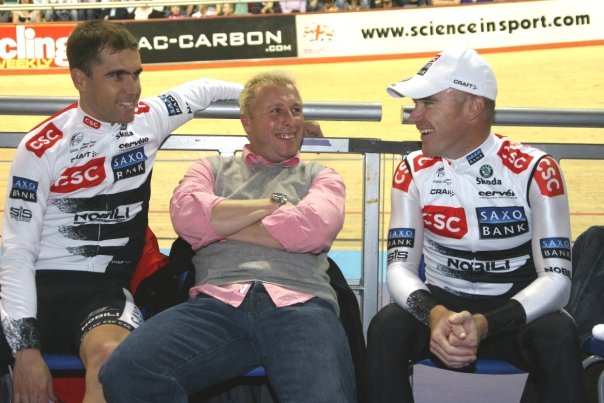 Pete is involved in rider and appearance management. Seen here with Brad McGhee and Stuart O'Grady at Manchester Velodrome.