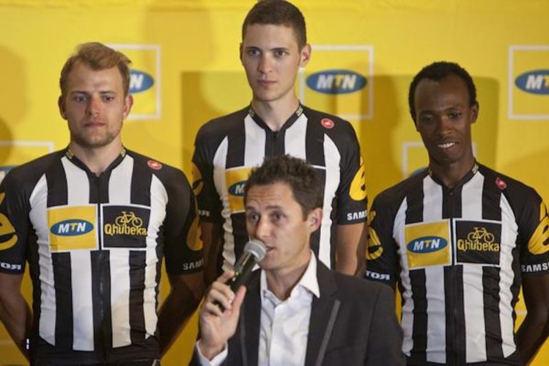 Team Principal Doug Ryder with some of the riders at the squad's presentation. Photo©MTN